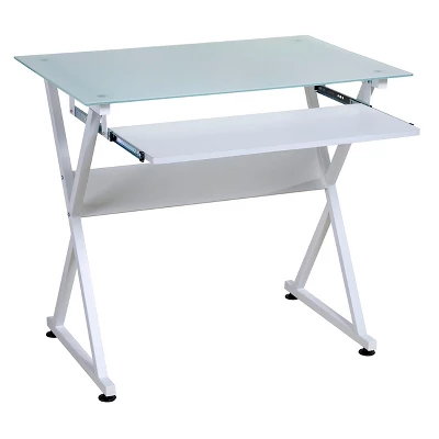 Ultramodern Glass Computer Desk, Pull-Out Keyboard, Steel Frame - OneSpace - Image 7