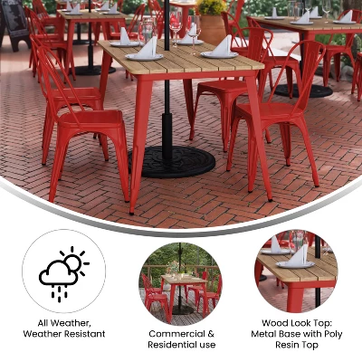 Flash Furniture Declan Commercial Indoor/Outdoor Dining Table With Umbrella Hole, 30" X 60" All Weather Poly Resin Top And Steel Base - Image 4