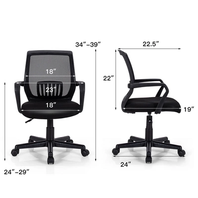Costway Height Adjustable Mid-Back Mesh Chair Executive Chair W/ Lumbar Support - Image 4