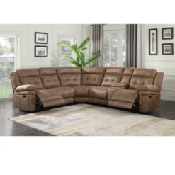 3pc Anastasia Microfiber Reclining Sectional Sofa Cocoa - Steve Silver Co.