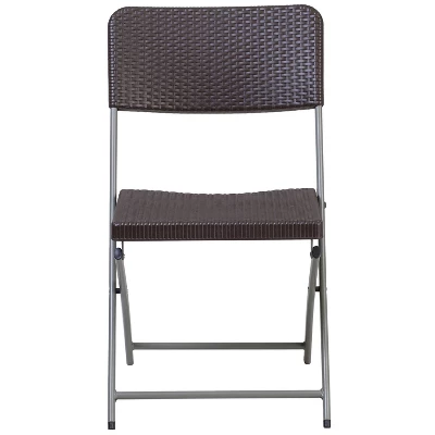 Emma And Oliver 6 Pack Brown Rattan Plastic Folding Chair With Gray Frame - Event Chair - Image 9