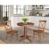 30" Corla Round Top Pedestal Table With 2 X Back Chairs Dining Sets Distressed Oak - International Concepts