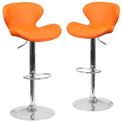 Emma And Oliver 2 Pack Contemporary Vinyl Adjustable Height Barstool With Curved Back And Chrome Base - Image 19