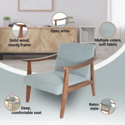 Zenvida Mid Century Modern Accent Armchair Solid Hardwood Upholstered