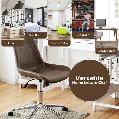 Costway Mid Back Office Chair Armless Adjustable PU Leather Task Swivel Chair - Image 3