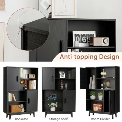 Costway Sideboard Storage Cabinet Bookshelf Cupboard W/Door Shelf Black / White / Espresso - Image 5