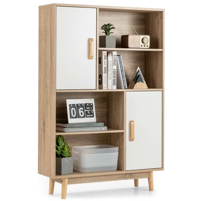 Costway Sideboard Storage Cabinet Bookshelf Cupboard W/Door Shelf Black / White / Espresso - Image 11