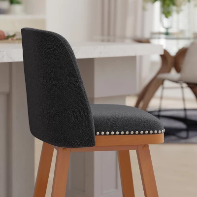 Emma And Oliver Upholstered Mid-Back Stools With Nailhead Accent Trim & Wood Frames - Image 4