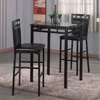 Home Source Eric 3-piece Bistro Set With Counter Height Table And 2 Textured Faux Leather Side Chairs - Image 3