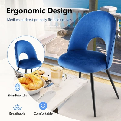 Tangkula Dining Chair Set Of 4 Velvet Upholstered Side Chair W/ Metal Base For Living Room - Image 7