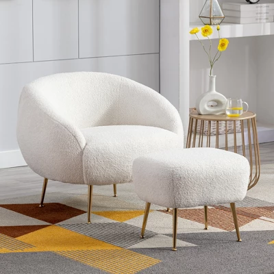 Modern Accent Chair, Teddy Short Plush Particle Velvet Armchair With Ottoman-ModernLuxe - Image 9