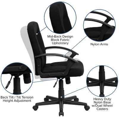 Mid-Back Black Fabric Executive Swivel Office Chair With Nylon Arms Black - Flash Furniture - Image 4