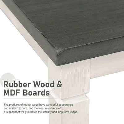 7-Piece Wooden Dining Table Set With 1 Dining Table And 6 Upholstered Chairs With Shaped Legs, Gray+White - ModernLuxe - Image 8