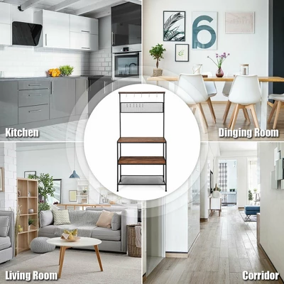 Costway 4-Tier Kitchen Bakers Rack Microwave Oven Stand Industrial W/Hooks & Mesh Panel - Image 4