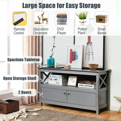 Costway Free Standing TV Cabinet Wooden Console TV Media Entertainment - Image 4