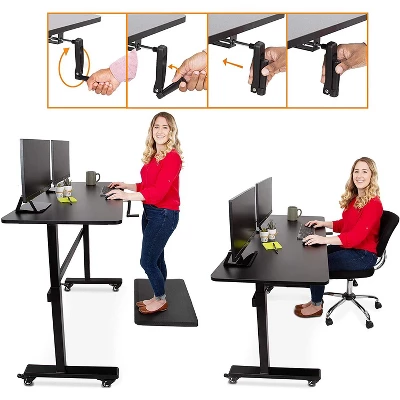 Tranzendesk Standing Desk with Front Handle And Detachable Wheels - 55” Sit To Stand Workstation – Black – Stand Steady - Image 2