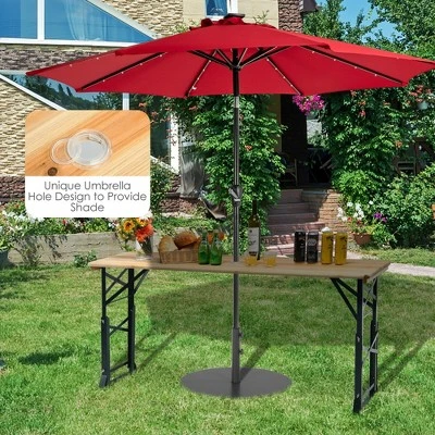 Costway 66.5" Outdoor Folding Wood Picnic Table Height Adjustable Metal Frame - Image 3