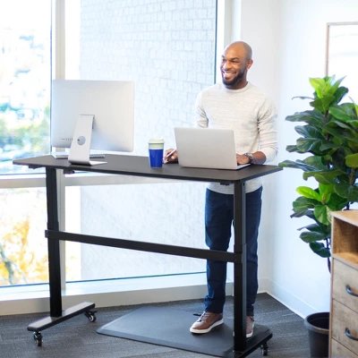 Tranzendesk Standing Desk with Front Handle And Detachable Wheels - 55” Sit To Stand Workstation – Black – Stand Steady - Image 7