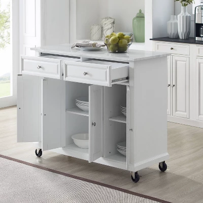 Avery Kitchen Island/Cart Distressed White/White Marble - Crosley - Image 6