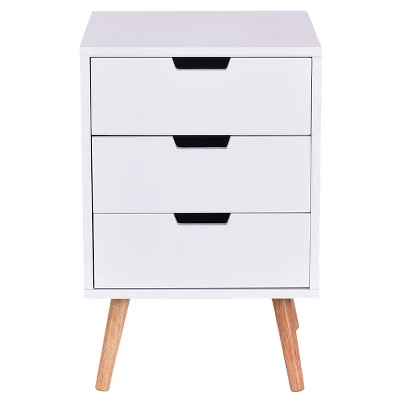 Costway Set Of 2 White Side End Table Nightstand Mid-Century Accent Wood Furniture
