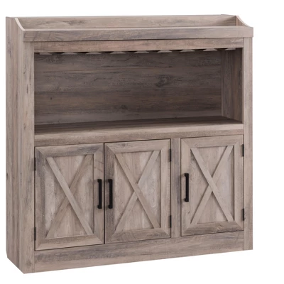 Home Source Bar Cabinet With Stem Glass Placement And Wooden Doors In Charcoal - Image 7