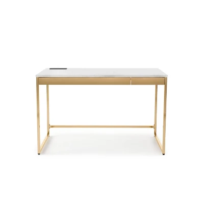 Paylen 2 Drawer Desk With USB Port White/Copper - MiBasics - Image 2