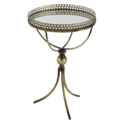 Metal And Glass Round Pedestal Table Gold - Olivia & May