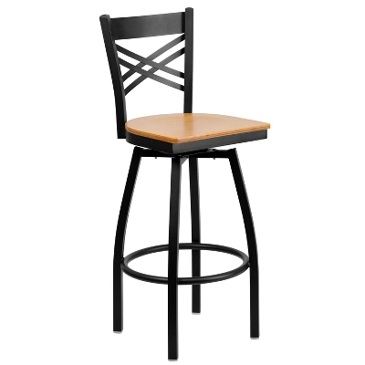 Emma And Oliver Black "X" Back Swivel Metal Restaurant Dining Barstool - Image 12