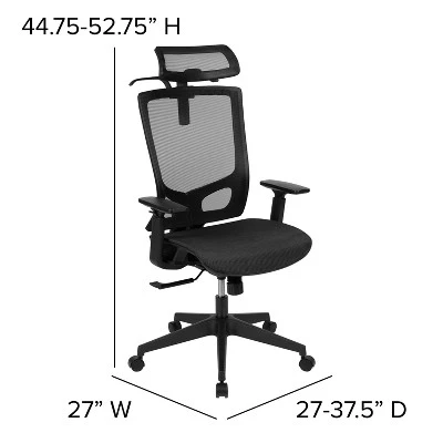 Flash Furniture Ergonomic Black Mesh Office Chair-Synchro-Tilt, Pivot Headrest, Adjustable Arms - Image 5