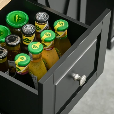 HOMCOM Farmhouse Mobile Kitchen Island Utility Cart On Wheels With Barn Door Style Cabinets, Drawers - Image 7