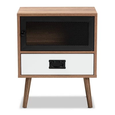 Hubbard Two-Tone Wood And Metal 1 Drawer Nightstand Natural Brown/Black/White - Baxton Studio - Image 2