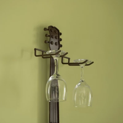 VintiquewiseBlack Metal Guitar Shaped Wine Rack Holder For Living Room, Dining, Or Entryway - Image 2