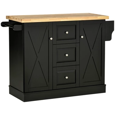 HOMCOM Farmhouse Mobile Kitchen Island Utility Cart On Wheels With Barn Door Style Cabinets, Drawers - Image 8