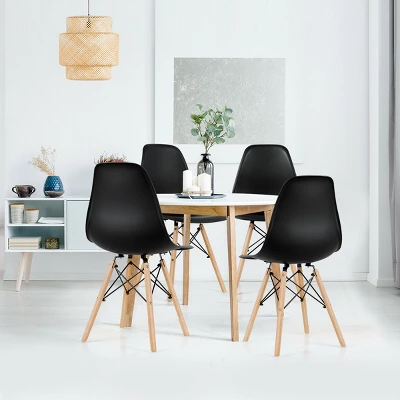 Costway Set Of 4 Modern Dining Side Chair Armless Home Office W/ Wood Legs White/Black/Blue - Image 3