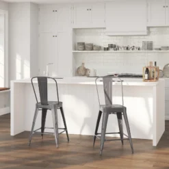 Merrick Lane 24" Modern Counter Height Stool With Powder Coated Metal Frame In Clear Coated Finish For Indoor Use