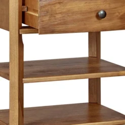 24" Teak Wood Nightstand With 1 Drawer And 2 Shelves Brown - Benzara