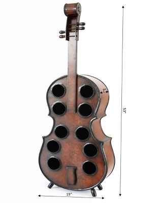 Vintiquewise Decorative 10 Bottle Wooden Cello Shaped Wine Rack 53" Inch Floor Violin - Image 4