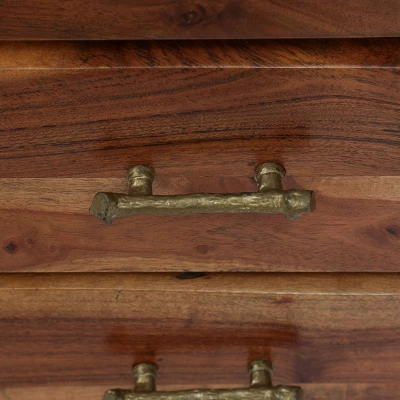 Set Of 2 Terrell Handcrafted Boho Acacia Wood 3 Drawer Nightstands Dark Natural - Christopher Knight Home - Image 9