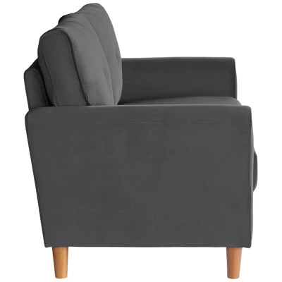 Dunleith Modern Contemporary Velvet Tufted Loveseat In Gray And Walnut - Lexicon - Image 2