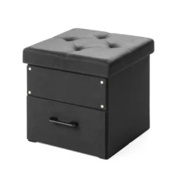 15" Cube Stockbox Collapsible Ottoman With Storage Drawer - Mellow