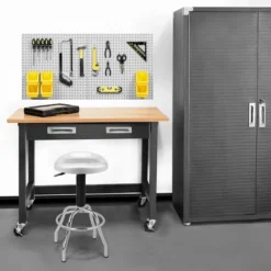 Ultragraphite Wood Top Table Workbench On Wheels Beech Wood/Graphite - Seville Classics