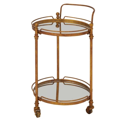 Traditional Iron And Mirrored Bar Cart Brass - Olivia & May - Image 3