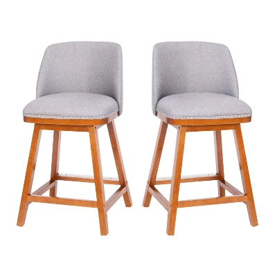 Emma And Oliver Upholstered Mid-Back Stools With Nailhead Accent Trim & Wood Frames - Image 14