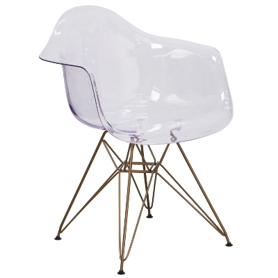 Emma And Oliver 2 Pack Transparent Side Chair With Arms And Gold Base - Accent & Side Chair - Image 10