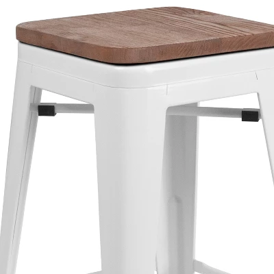 Merrick Lane Backless Metal Dining Stool With Wooden Seat For Indoor Use - Image 10