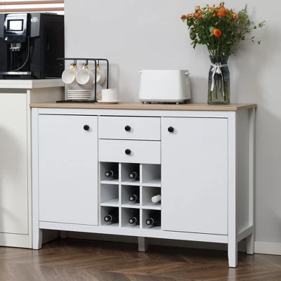 HOMCOM Buffet Cabinet, Rustic Sideboard With 9-bottle Wine Rack, Storage Cabinets, Drawers And Adjustable Shelves For Living Room, Kitchen
