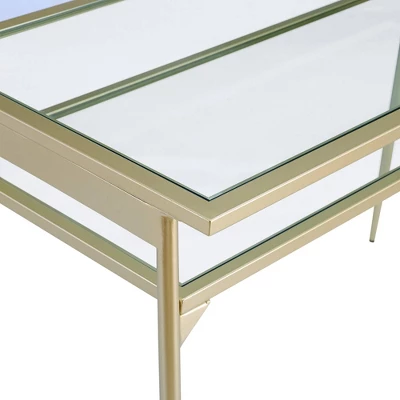 Modern 2 Tier Glass Top Writing Desk With Metal Legs Gold - Saracina Home - Image 4