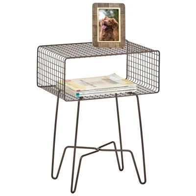 MDesign Modern Farmhouse Home Decor End Table, Wire Grid Storage Shelf - Image 6