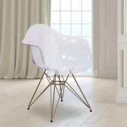 Emma And Oliver Transparent Side Chair With Arms And Gold Base