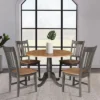 5pc 42" Round Dual Drop Leaf Dining Table With 4 Splat Back Chairs Hickory/Washed Coal - International Concepts
